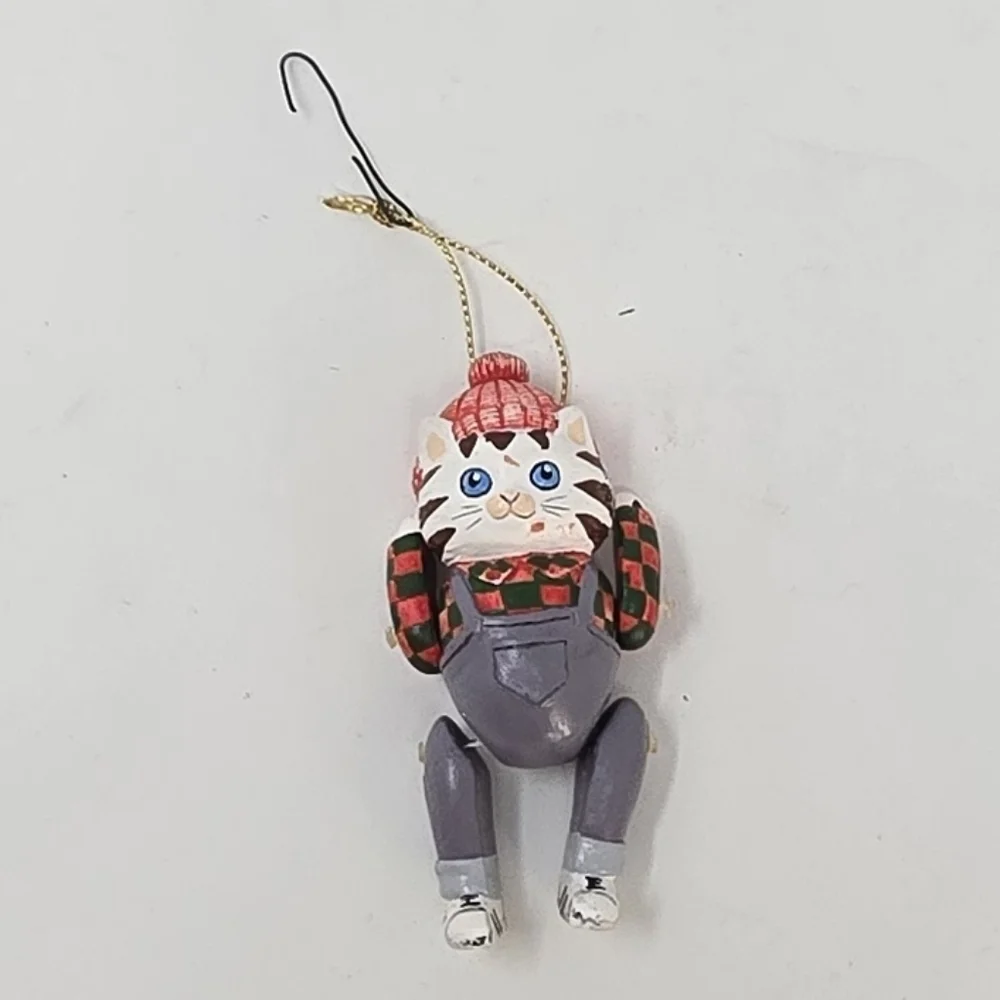 Vintage articulate cat Christmas ornament holiday décor‎